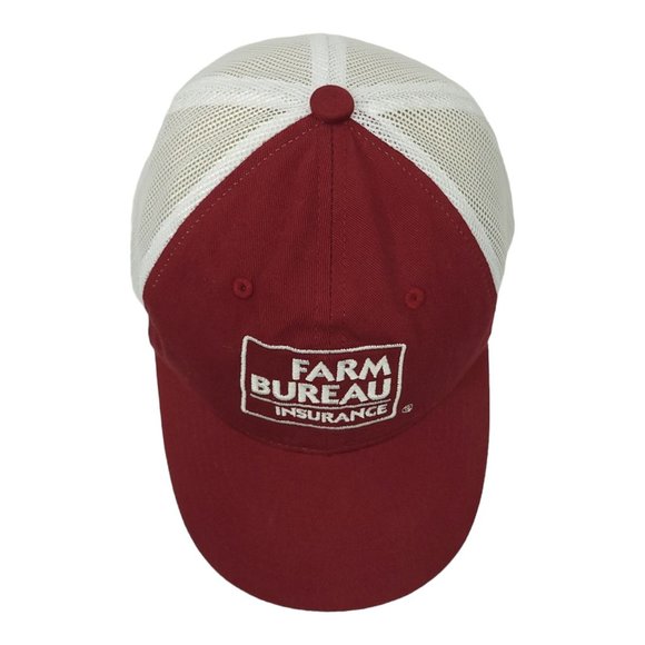 Farm Bureau Insurance Mesh Strapback Logo Cap Trucker Baseball Hat Maroon White - Picture 6 of 12
